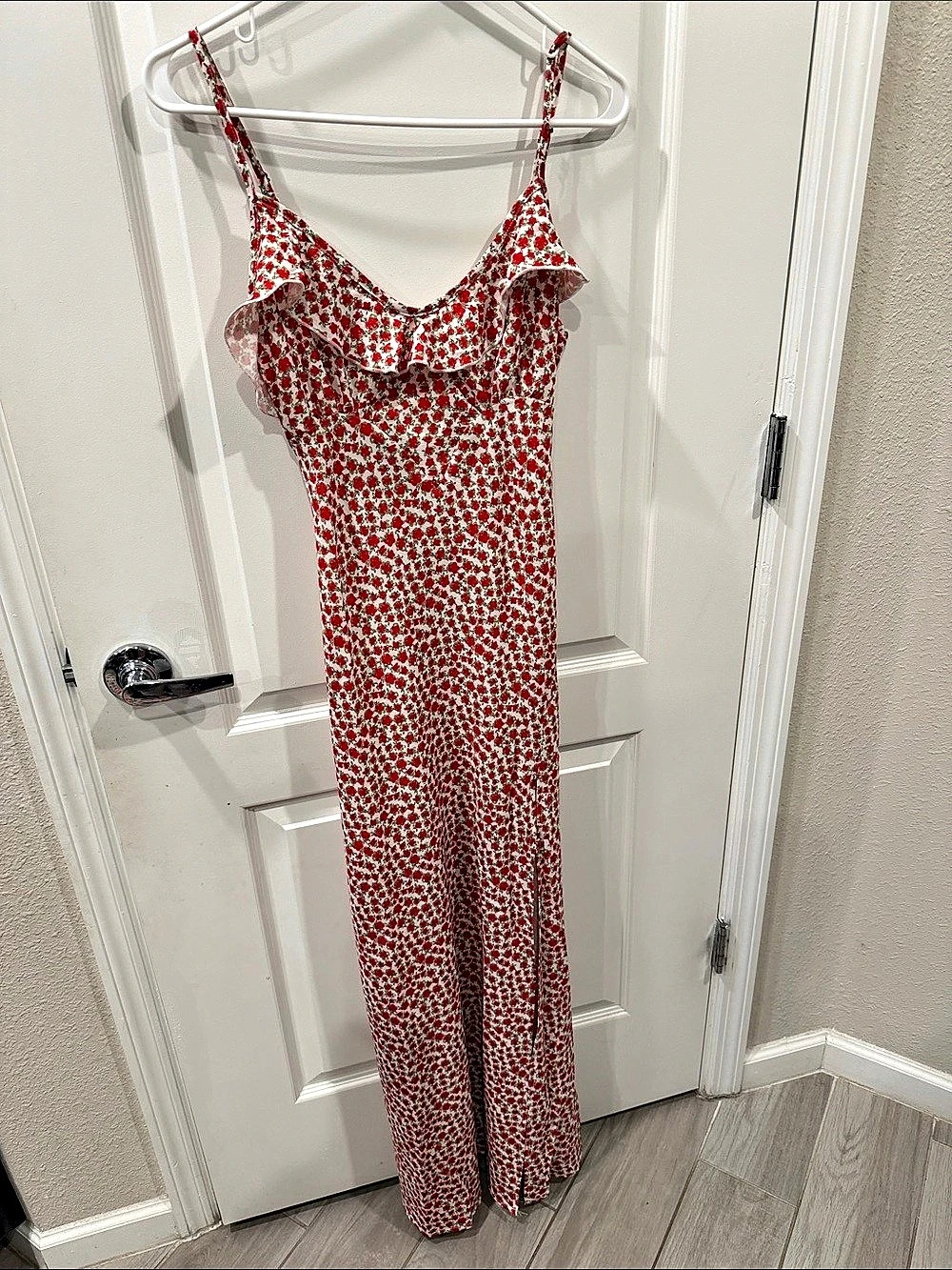 Hello Molly Floral Ruffle Maxi Dress in Red & White Size XS